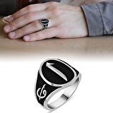 Elif Vav Yazılı Elif Motifli 925 Ayar Gümüş Erkek Yüzük