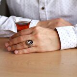 Bağa Üzerine Sedef Kakma "Semazen" Motifli El İşçiliği 925 Ayar Gümüş Yüzük