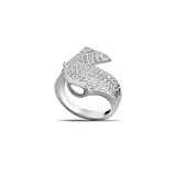 Zirkon Taşlı Yaprak Tasarım "Cat's Eye" Detaylı 925 Ayar Gümüş Kadın Yüzük