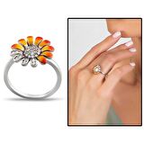 Zirkon Taşlı Papatya Tasarım 925 Ayar Gümüş Kadın Yüzük
