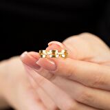 Zirkon Taşlı Kare Zincir Tasarım Gold Renk Free Size 925 Ayar Gümüş Kadın Yüzük