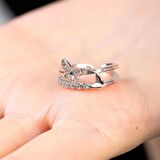 Beyaz Zirkon Taşlı Kelebek Detaylı Silver Renk Free Size 925 Ayar Gümüş Kadın Yüzük