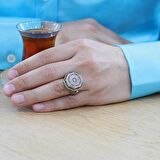 Üzerine Hüsn-i Hat "Ayetel Kürsi" Yazılı Zirkon Taş Süslemeli Hançer Detaylı 925 Ayar Gümüş Erkek Yüzük