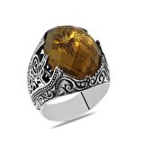 Faset Zultanit Taşlı Selçuklu Kartalı İşlemeli 925 Ayar Gümüş Erkek Yüzük