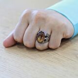 Faset Zultanit Taşlı Selçuklu Kartalı İşlemeli 925 Ayar Gümüş Erkek Yüzük