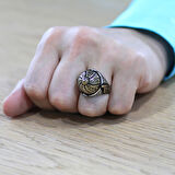 Mescidi Aksa Detaylı Kenarlarında Arapça Allah Yazılı Koleksiyonluk 925 Ayar Gümüş Erkek Yüzük