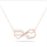 Kişiye Özel İsim/Tarih Yazılı Rose Renk 925 Ayar Gümüş Sonsuzluk-Kalp Kolye