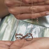 Kişiye Özel İsim/Tarih Yazılı Rose Renk 925 Ayar Gümüş Sonsuzluk-Kalp Kolye