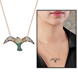 Yeşil Sarı Zirkon Taşlı Martı Tasarım 925 Ayar Gümüş Kadın Kolye