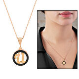 3D Tasarım Siyah Zirkon Taşlı 925 Ayar Gümüş Harf Kolye " Ü "