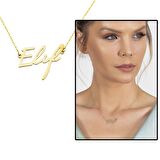 Yatay Tasarım Kişiye Özel İsim Yazılı Gold Renk 925 Ayar Gümüş Kadın Kolye