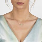 Yatay Tasarım Kişiye Özel İsim Yazılı Gold Renk 925 Ayar Gümüş Kadın Kolye