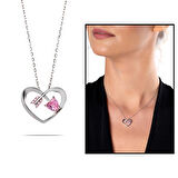 Zirkon Taşlı Kalp Tasarım Eros Temalı 925 Ayar Gümüş Kolye