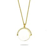 Zirkon Taşlı Yuvarlak Model Gold Renk Kişiye Özel İsim/Harf Yazılı 925 Ayar Gümüş Kadın Kolye