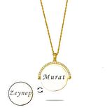 Zirkon Taşlı Yuvarlak Model Gold Renk Kişiye Özel İsim/Harf Yazılı 925 Ayar Gümüş Kadın Kolye