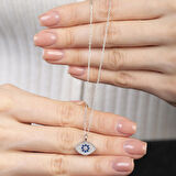 Lacivert-Beyaz Zirkon Taşlı Göz Tasarım Silver Renk 925 Ayar Gümüş Kadın Kolye