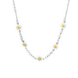 Silver Renk Metal Zincirli Sarı-Beyaz Mineli Kır Çiçeği Detaylı Kadın Kolye