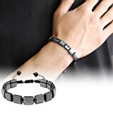 Makrome Örgü Hematit Doğaltaş Bileklik