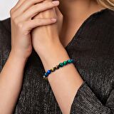 Makrome Örgülü Küre Kesim Çoklu Kaplangözü Doğaltaş Kombinli Kadın Enerji Bilekliği