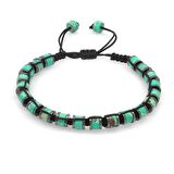 Silindir Kesim Makrome Örgülü Yeşil Varisit-Hematit Kombinli Doğaltaş Erkek Bileklik