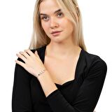 Beyaz Zirkon Taşlı Rose Renk Kelebek Tasarım Nazar Boncuğu Detaylı 925 Ayar Gümüş Kadın Bileklik