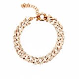 Beyaz Zirkon Taşlı Rose Renk 925 Ayar Gümüş Gurmet Kadın Bileklik