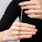 Beyaz Zirkon Taşlı Trend Tasarım Rose Renk 925 Ayar Gümüş Kadın Bileklik