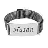 Kişiye Özel İsim Yazılı Magnet Kapamalı Silver Renk Çelik Erkek Hasır Bileklik