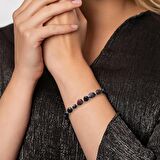 Makrome Örgülü Naturel Kesim Koyu Renk Kaplangözü Doğaltaş Kadın Bileklik