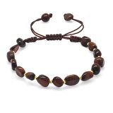 Makrome Örgülü Naturel Kesim Koyu Renk Kaplangözü Doğaltaş Kadın Bileklik