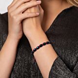 Makrome Örgülü Kapsül Kesim Koyu Kırmızı Renk Damla Kehribar Kadın Bileklik