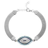 Hasır Zincirli Turkuaz-Lacivert Zirkon Taşlı 925 Ayar Gümüş Kadın Bileklik