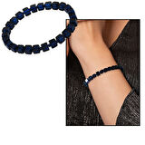 Lacivert Renk Küp Kesim Doğal Damla Kehribar Kadın Bileklik