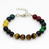 Gümüş Renk Metal Zincirli Küre Kesim Çoklu Kaplan Gözü Doğaltaş Kombinli Erkek Enerji Bilekliği