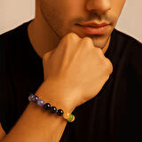 Gümüş Renk Kararmaz Metal Zincirli Küre Kesim Çoklu Doğaltaş Kombinli Erkek Şifa Bilekliği