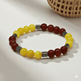 Küre Kesim Sarı Kırmızı Jade Akik Hematit Doğaltaş Erkek Taraftar Bileklik