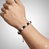Gümüş Renk Metal Zincirli Küre Kesim Siyah Beyaz Jade Oniks Hematit Doğaltaş Erkek Taraftar Bileklik