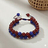 Çift Sıra Makrome Örgülü Küre Kesim Bordo Mavi Jade Doğaltaş Erkek Taraftar Bileklik