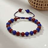 Makrome Örgülü Küre Kesim Bordo Mavi Jade Hematit Doğaltaş Erkek Taraftar Bileklik