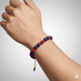 Gümüş Renk Kararmaz Metal Zincir Küre Kesim Bordo Mavi Jade Hematit Doğaltaş Erkek Taraftar Bileklik