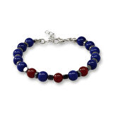 Gümüş Renk Kararmaz Metal Zincir Küre Kesim Bordo Mavi Jade Hematit Doğaltaş Erkek Taraftar Bileklik