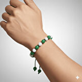 Makrome Örgülü Küre Kesim Yeşil Beyaz Jade Hematit Doğaltaş Erkek Taraftar Bileklik