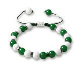 Makrome Örgülü Küre Kesim Yeşil Beyaz Jade Hematit Doğaltaş Erkek Taraftar Bileklik