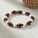 Küre Kesim Kırmızı Beyaz Jade Akik Hematit Doğaltaş Erkek Taraftar Bileklik M2