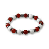 Küre Kesim Kırmızı Beyaz Jade Akik Hematit Doğaltaş Erkek Taraftar Bileklik M2