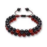 Çift Sıra Makrome Örgülü Küre Kesim Kırmızı Siyah Akik Oniks Doğaltaş Erkek Taraftar Bileklik