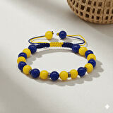 Makrome Örgülü Küre Kesim Sarı Lacivert Jade Hematit Doğaltaş Kadın Taraftar Bileklik