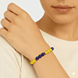 Küre Kesim Sarı Lacivert Jade Hematit Doğaltaş Kadın Taraftar Bileklik