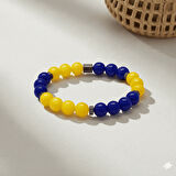 Küre Kesim Sarı Lacivert Jade Hematit Doğaltaş Kadın Taraftar Bileklik