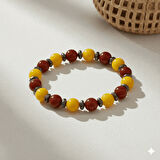 Küre Kesim Sarı Kırmızı Jade Akik Hematit Doğaltaş Kadın Taraftar Bileklik M2